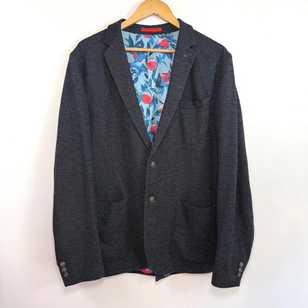 Ted Baker London Blazer Sport Coat Gray Textured Fruit Print Lined Jacket XXL 44